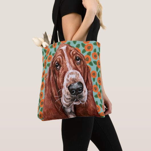 Cute Basset Hound Red Poppy Flower Pattern Draagtas (Dichtbij)