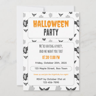 Cute Bat and Ghost Halloween Invitation. Kaart