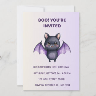 Cute Bat Halloween Birthday Invitation | Kids Kaart