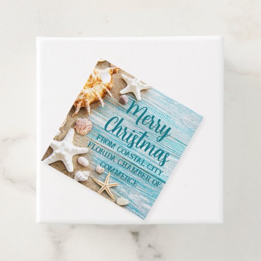 Cute Beach Company Christmas Seashell Custom Party Bedankjes Labels (In situ)