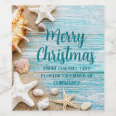 Cute Beach Company Christmas Seashell Customized Wijn Etiket (Enkel label)