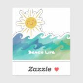 Cute Beach Life Sun en Waves Vinyl Cut Sticker (Vel)