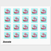 Cute Beach roze flamingo Vierkante Sticker (Vel)