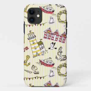 Cute Beach Scene Pattern iPhone 11 Hoesje