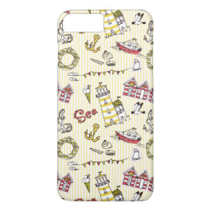 Cute Beach Scene Pattern iPhone 8 Plus / 7 Plus Hoesje