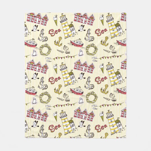 Cute Beach Scene Pattern Fleece Deken (Voorkant)
