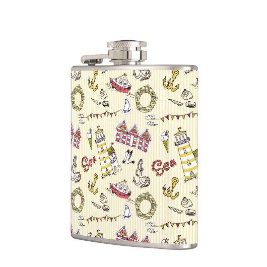 Cute Beach Scene Pattern Heupfles (Links)