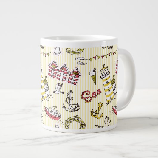Cute Beach Scene Pattern Jumbo Mok (Voorkant rechts)