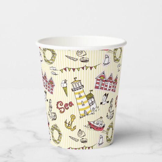 Cute Beach Scene Pattern Papieren Bekers (Achterkant)