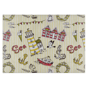 Cute Beach Scene Pattern Snijplank