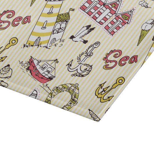 Cute Beach Scene Pattern Snijplank (Hoek)