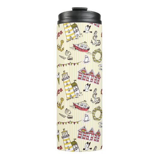 Cute Beach Scene Pattern Thermosbeker (Voorkant)