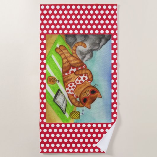 Cute Beach serviette de chat (Devant)