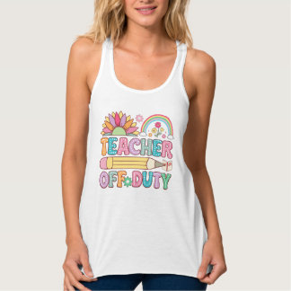 Cute beach Teacher off duty word art Tanktop