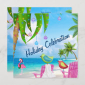 Cute Beach Winter Birds Christmas Party Invitation (Devant / Derrière)