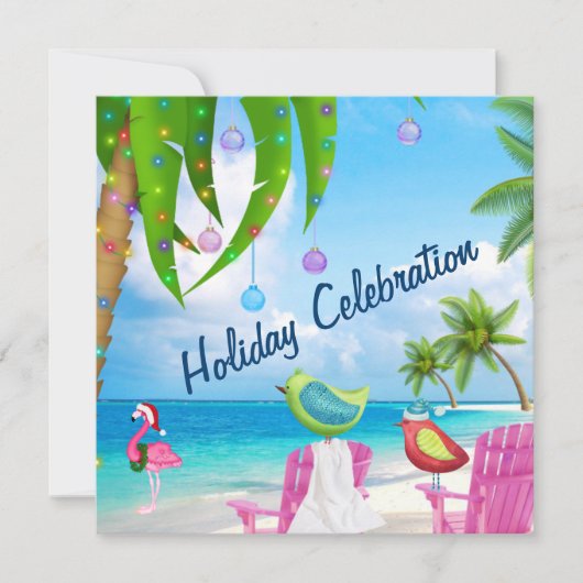 Cute Beach Winter Birds Christmas Party Invitation (Devant)