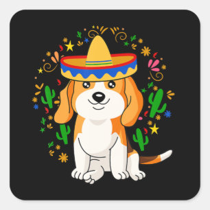 Cute Beagle Dog Cinco de Mayo Celebration Gift Vierkante Sticker