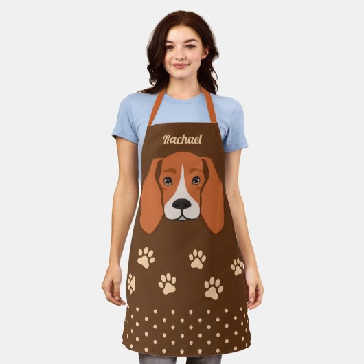 Cute Beagle Dog Face Persoonlijke naam Apron Schort (Gedragen)