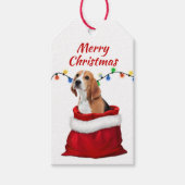 Cute Beagle Dog in Santa Bag Gift Labels Cadeaulabel (Voorkant)