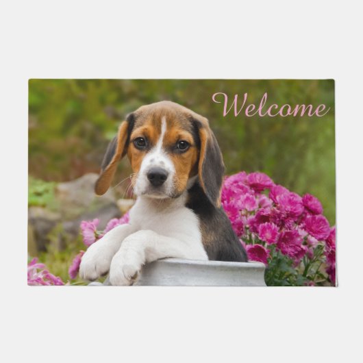 Cute Beagle Dog Puppy in Milk Churn Entry Welcome Deurmat (Voorkant)