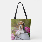 Cute Beagle Dog Puppy in Milk Churn Photo Shopper Draagtas (Achterkant)