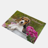 Cute Beagle Dog Puppy in Milk Churn - Welkom Deurmat (Schuin)