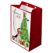 Cute Beagle Dog Santa Hat en kerstboom Medium Cadeauzakje (Achterkant Gekanteld)