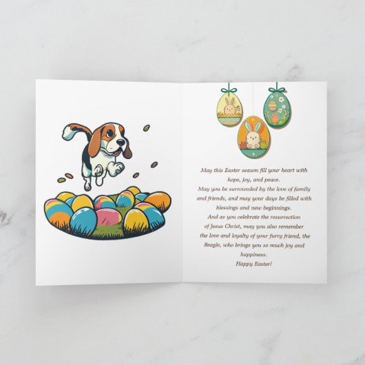 Cute Beagle Easter Bunny Wishes Bedankkaart (Binnen)