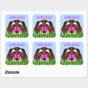 Cute Beagle Puppy Dog Butterfly Square Stickers