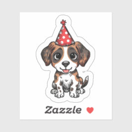 Cute Beagle Puppy in Party Hat Birthday Sticker