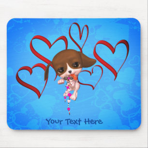 Cute Beagle Puppy Red Hearts gepersonaliseerd Muismat