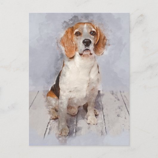 Cute Beagle Waterverf Portret Briefkaart (Voorkant)