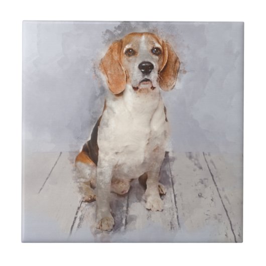 Cute Beagle Waterverf Portret Tegeltje (Voorkant)