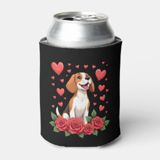 Cute Beagle with Red Roses Hearts Floral Valentine Blikjeskoeler