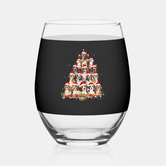 Cute Beagles Christmas Tree Dog Santa Xmas Tee Fun Wijnglas Zonder Voet (Voorkant)