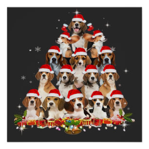 Cute Beagles Kerstboom Hond Kerstman T-shirt Leuk Perfect Poster