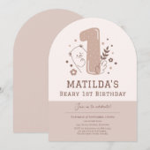Cute Bear 1er invitation anniversaire (Devant / Derrière)