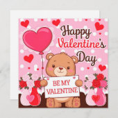 Cute bear be my valentine feestdagenkaart (Voorkant / Achterkant)