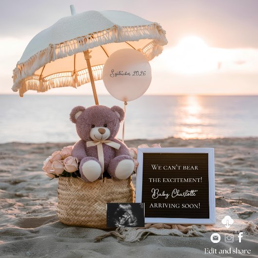 Cute Bear Beach Sunset Faire-part de grossesse