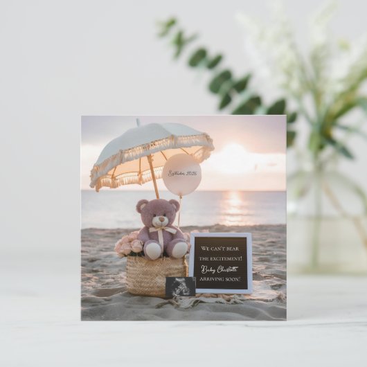 Cute Bear Beach Sunset Faire-part de grossesse (Debout devant)