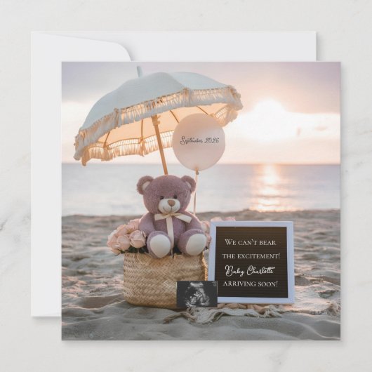 Cute Bear Beach Sunset Faire-part de grossesse (Devant)