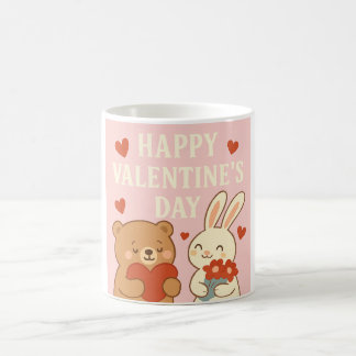 Cute Bear & Bunny Valentine's Day Mug – Pink Heart Koffiemok