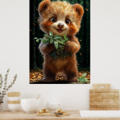 Cute Bear Cub with Greenery Poster (Keuken)