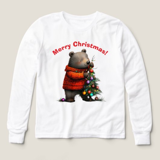 Cute Bear Decorating Christmas Tree Sweatshirt (Motif recto)