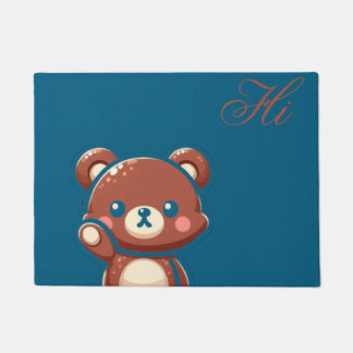 Cute Bear Door Mat – Teal Blue Teddy Bear Entryway