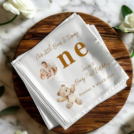 Cute Bear First Birthday Photo Party Napkins Servet