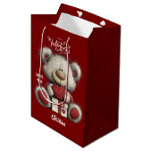 Cute Bear Happy Valentines Day Custom Name Medium Cadeauzakje (Voorkant Gekanteld)