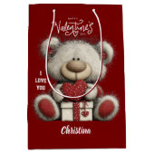 Cute Bear Happy Valentines Day Script Name  Medium Cadeauzakje (Voorkant)