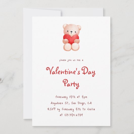Cute Bear Hearts Valentine's Day Party Invitation (Devant)