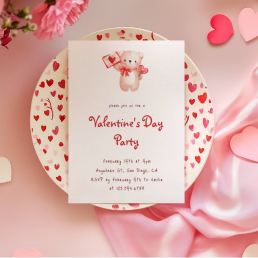 Cute Bear Hearts Valentine's Day Party Invitation
